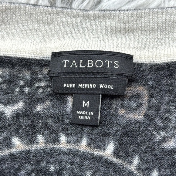 Talbots 100% Merino Wool Black Beige Medallion Print Pullover Warm Sweater - Picture 2 of 13